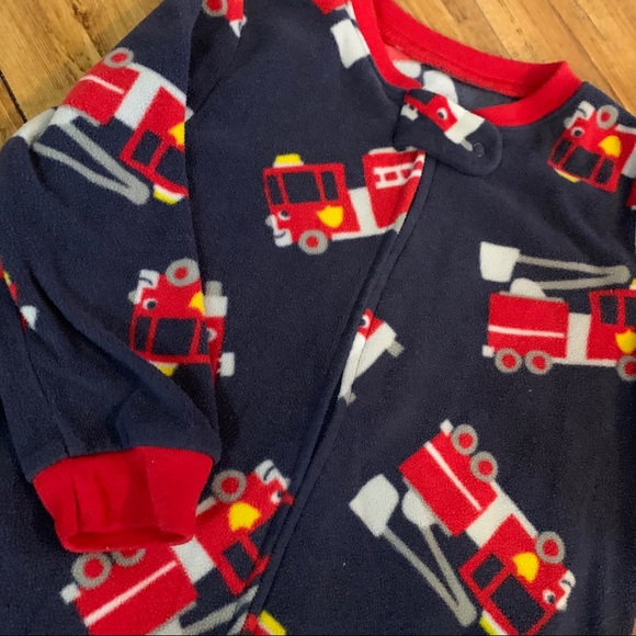 Carter’s Navy Fire Truck Fleece One-Piece Footies - Picture 3 of 4